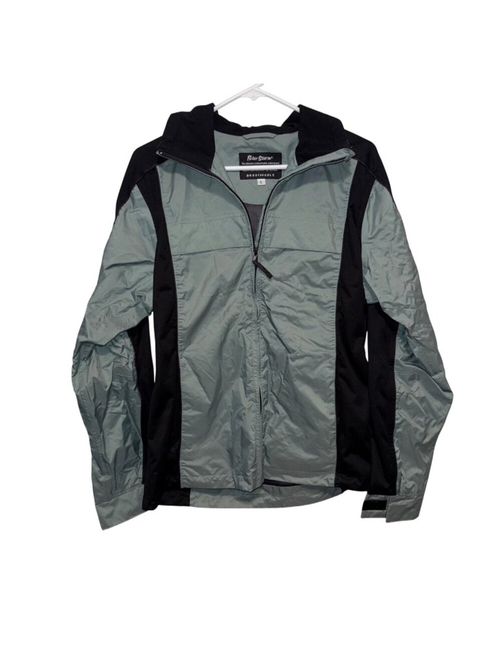 Peter Storm Breathable Waterproof Hooded Jacket L Gray & Black Full Zip
